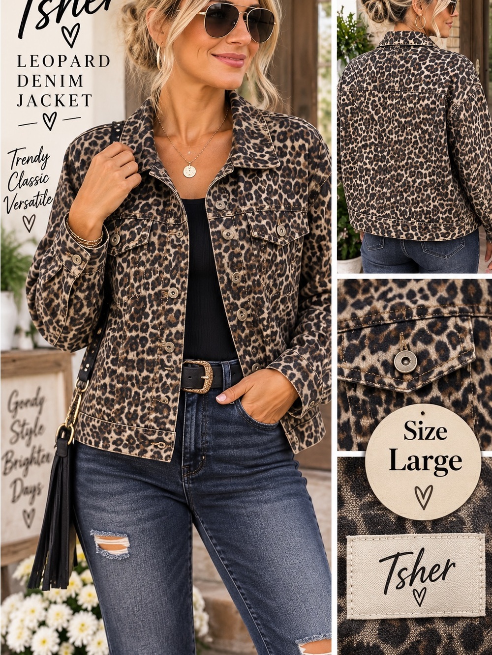 Leopard Print Denim Jacket - Brown Leopard